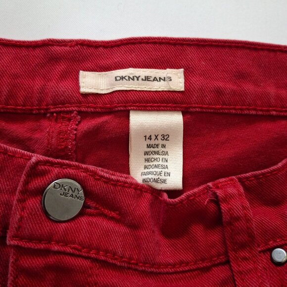 DKNY Red Burgundy Bootcut Jeans Sz 14 Zippered Grommet Pockets - Picture 10 of 12